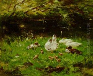 Ducks And Ducklings In The Grass by Willem Maris