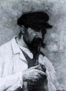 Portrait Of Man Smoking A Pipe (self Portrait Of The Artist?) by Willem Maris