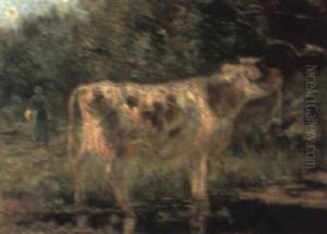 Milkmaid And Cow At A Pool by Willem Maris