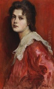 Portrait Of A Lady In Red by Lajos Mark