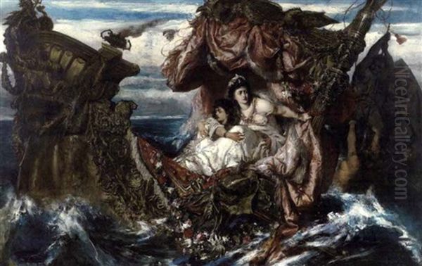 Dramatic Seascape With Two Young Women Being Rescued - view 1