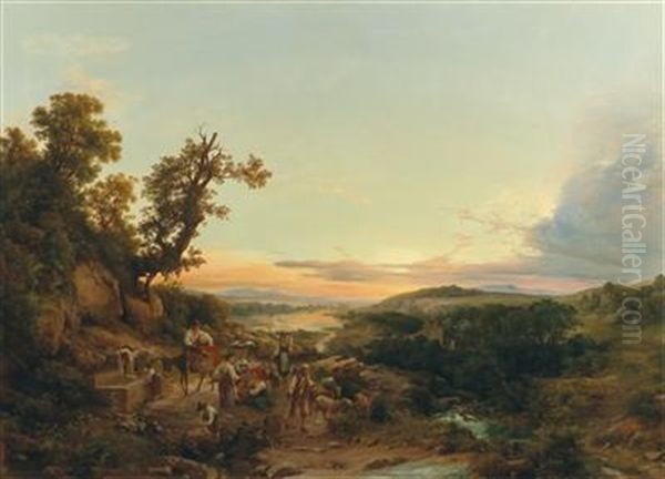 Evening Landscape In Tuscany With Italian Farmers - view 1