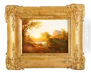 Italianate Landscape With Girls On A Bridge By A Waterfall by Karoly Marko the Elder