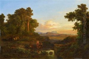 Weite Italienische Landschaft Mit Der Taufe Christi by Karoly Marko the Elder