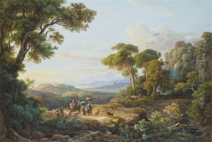 Italian Landscape With Figures-50 by Karoly Marko the Elder