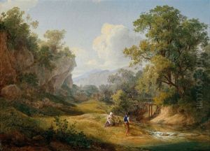Angler Am Bach In Weiter Landschaft Angler Am Bach In Weiter Landschaft