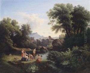 Badende Am Waldteich by Karoly Marko the Elder