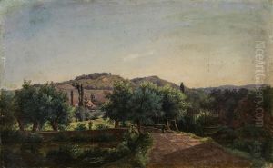 Hugelige Landschaft Mit Einem Bach Und Einer Brucke by Karoly Marko the Elder