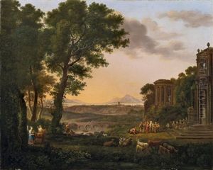 Opferungsszene In Idealer Italienischer Landschaft
