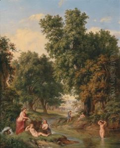 Badende Am Waldbach by Karoly Marko the Elder