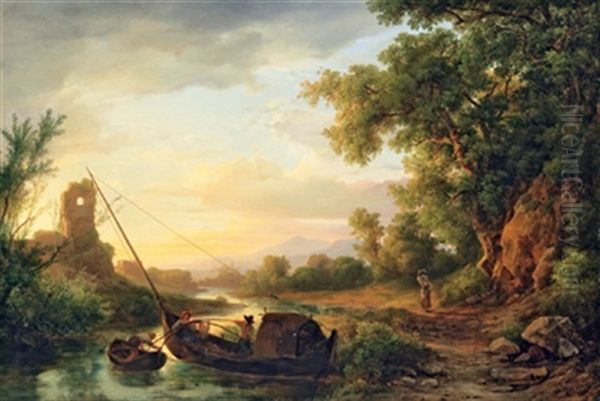 Italienische Flusslandschaft Mit Fischern - view 1