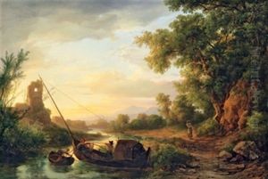 Italienische Flusslandschaft Mit Fischern by Karoly Marko the Elder