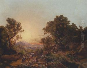 Ideale Landschaft Mit Lagernden Und Jagenden Nymphen Dianas