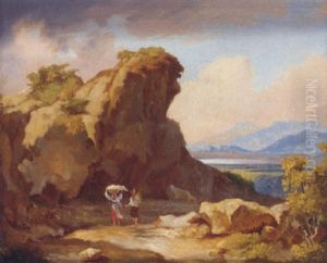 Travellers In An Italian Landscape by Karoly Marko the Elder