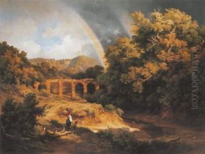 Italiai Taj Viadukttal, Szivarvannyal (italian Landscape With Viaduct And Rainbow) by Karoly Marko the Elder