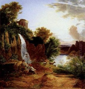 Landschaft Mit Einem Tempel Der Sibylle In Tivoli Mit Zwei Hirten