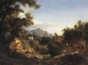 Travellers Conversing On A Path In Villa Labeggi