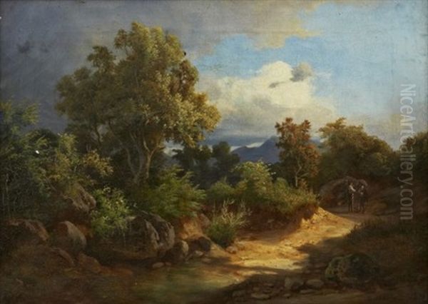 Toscanskt Landskap Med Vandrare - view 1