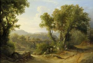 Italienische Landschaft Mit Viadukt, Im Vordergrund Eine Ziegenhirtin