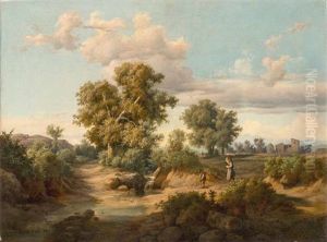 Campagnerlandschaft Mit Einem Madchen, Das Zu Einem Kleinen Fluss Geht, Um Wasser Zu Holen Campagnerlandschaft Mit Einem Madchen, Das Zu Einem Kleinen Fluss Geht, Um Wasser Zu Holen