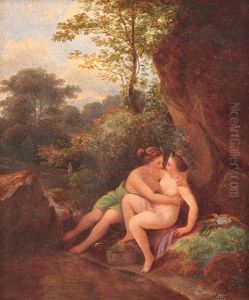Diana And Callisto (jupiter Disguised In Diana, Seducing Callisto, At The Edge Of A Creek, Having Cupidon In The Distant Plan) by Karoly Marko the Younger