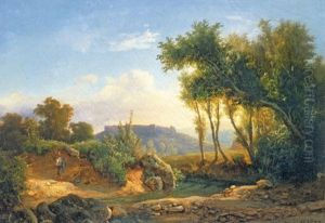 Italian Landscape With Wanderer by Karoly Marko the Younger