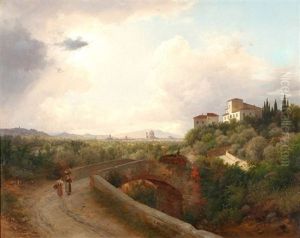 Landschaft Mit Figurenstaffage - Im Hintergrund Blick Auf Florenz by Karoly Marko the Younger