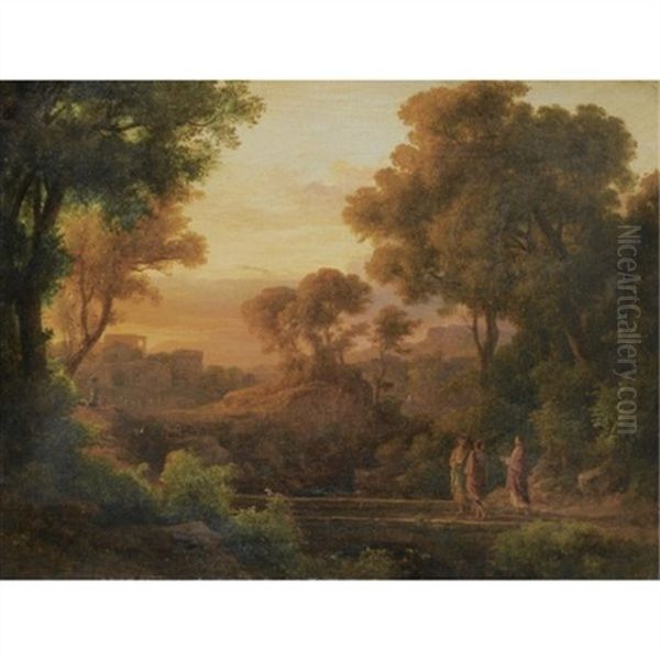 Christ With Two Disciples In A Classical Landscape - view 1