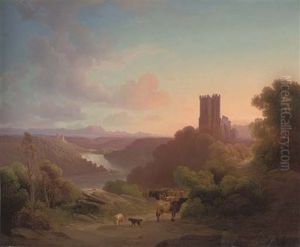 Cattle Before A Riverside Castle, Dusk Cattle Before A Riverside Castle, Dusk