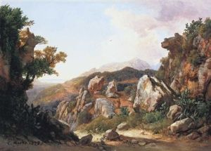Italiai Taj, Hatterben A Tengerrel (italian Landscape With A View Of The Sea) by Karoly Marko the Younger