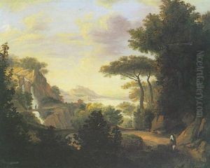 Italienische Landschaft Mit Wasserfall Und See by Karoly Marko the Younger