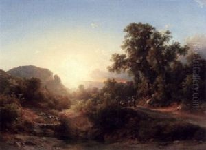 Hirten Auf Dem Weg Zum Markt In Weiter Italienischer Berglandschaft by Karoly Marko the Younger