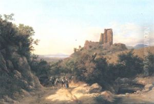 Vandrande Par Med Asnor I Italenskt Landskap