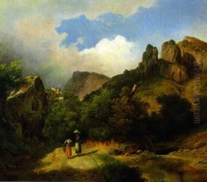 Wascherinnen In Gebirgiger Landschaft by Karoly Marko the Younger