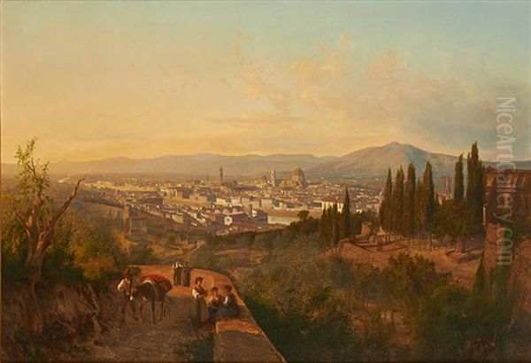 Chemin Anime Sur Fond De Ville De Florence - view 1