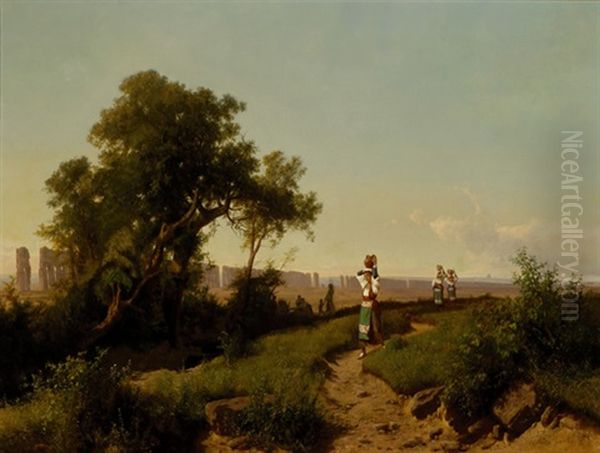 Watercarrier Along A Roman Aquaduct - view 1