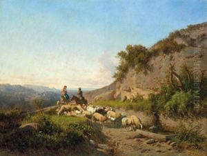 Schaferfamilie Mit Herde In Den Italienischen Bergen