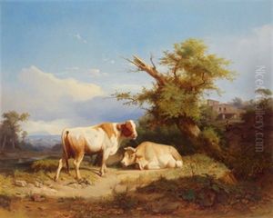 Italienische Landschaft Mit Rastenden Kuhen by Andras Marko