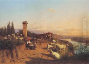 Italienische Landschaft Mit Rastender Hirtenfamilie by Andras Marko