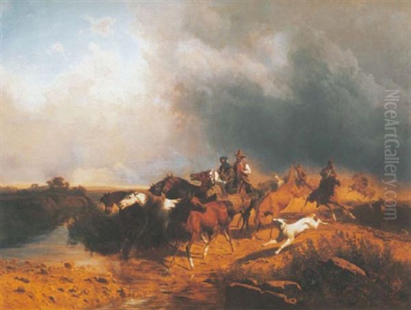 Italiai Taj Vagtato Lovakkal (italian Landscape With Riding Horses) - view 1