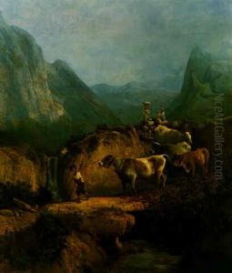 Cattle, Sheep And Goats In An Italian Alpine Landscape by Andras Marko
