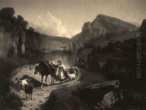 A Young Mother With Child And A Herd Of Goats On An Alpine Pass by Andras Marko