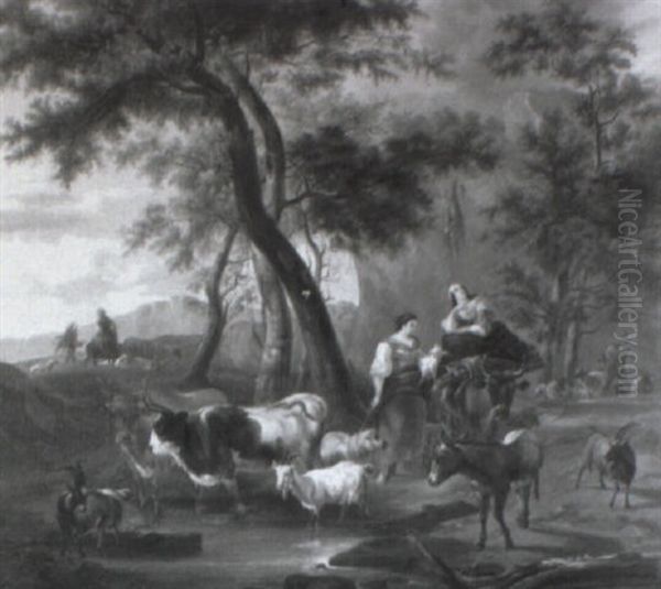 Hirten Mit Ihrer Herde In Italienischer Gebirgslandschaft - view 1