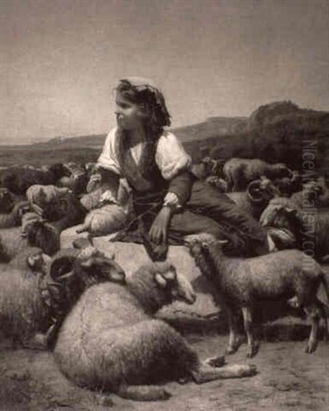 Shepherdess With Her Flock - view 1
