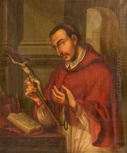 Der Heilige Ignatius Von Loyola, Grunder Des Jesuitenordens Mit Kruzifix Und Rosenkranz