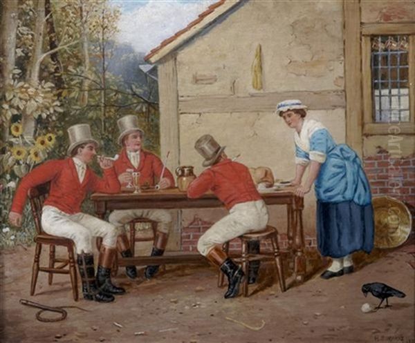 Three Seated Riders And Servant Girl - view 1