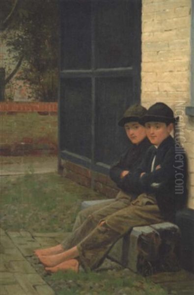 Two Young Boys Seated Beneath A Window - view 1