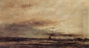 Riverlandscape With Boats And A House by Antoon Markus