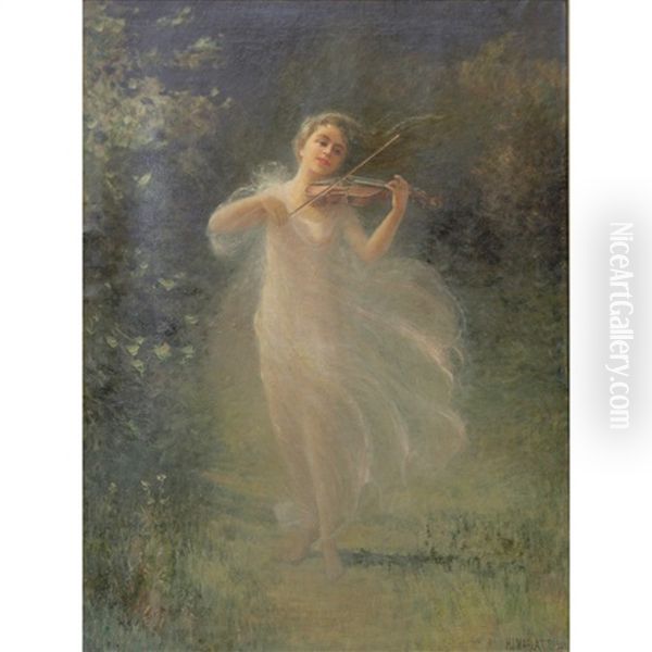 Woman With Violin In A Forest Clearing - view 1