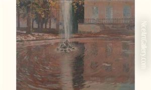 Bassin Et Jet D'eau Dans Un Parc